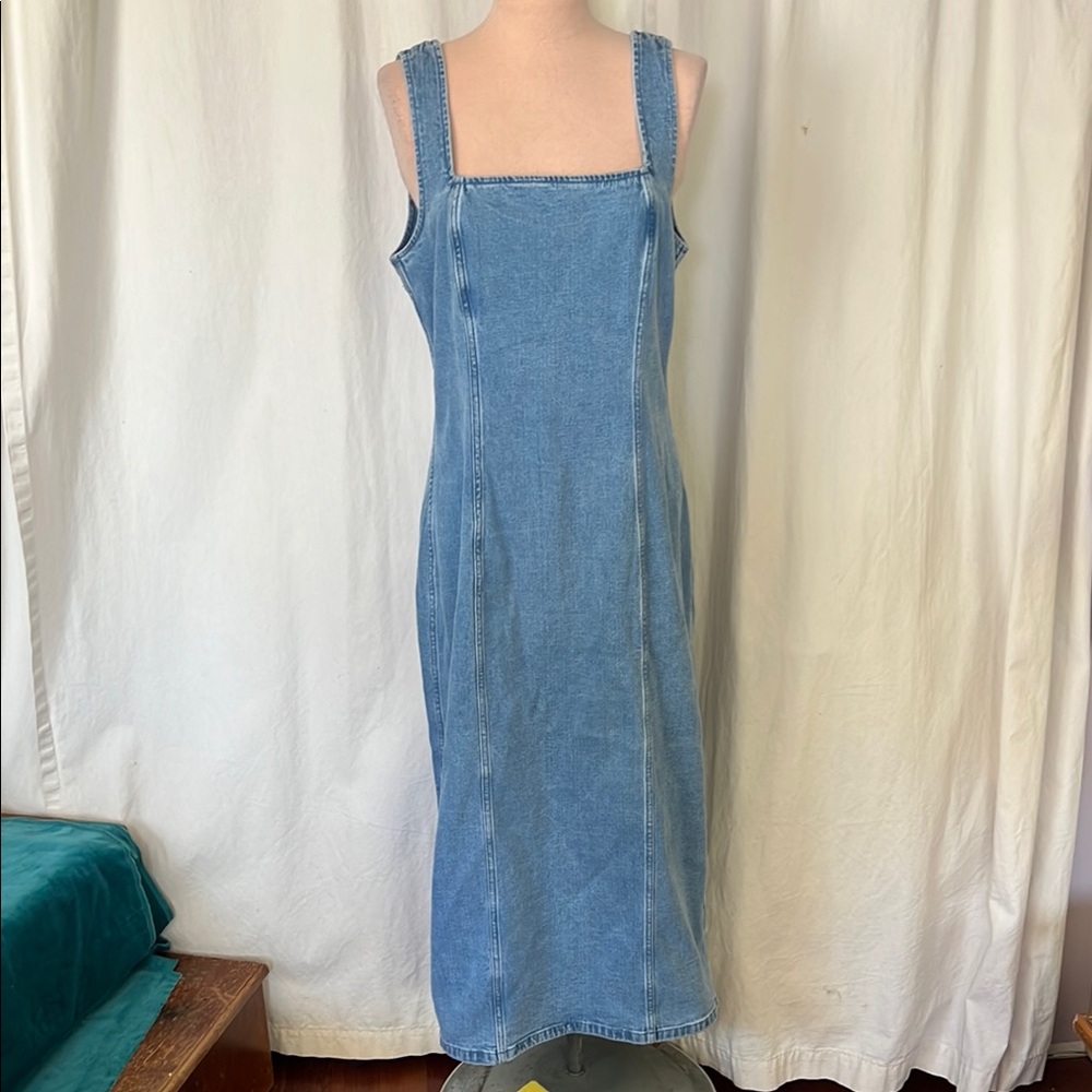 Abercrombie & Fitch Blue Denim sleeveless midi dress long w slit beach festival